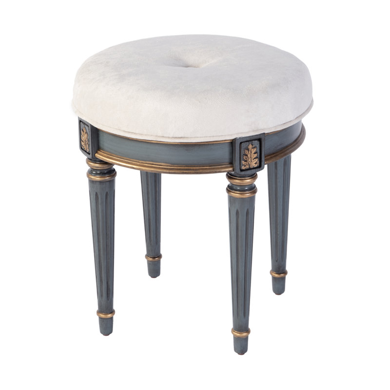 Bernadette Upholstered 18"W Vanity Stool, White, Blue