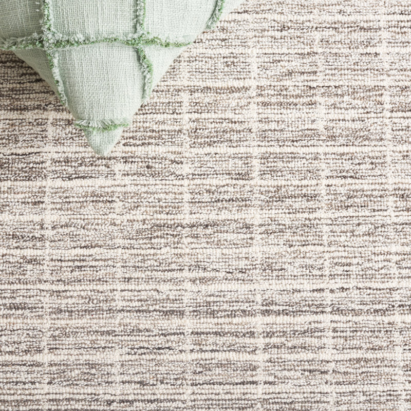 Alameda Ebony Hand Tufted Wool/Cotton Striped Rug in Natural/Gray, Rectangle 5' x 8'