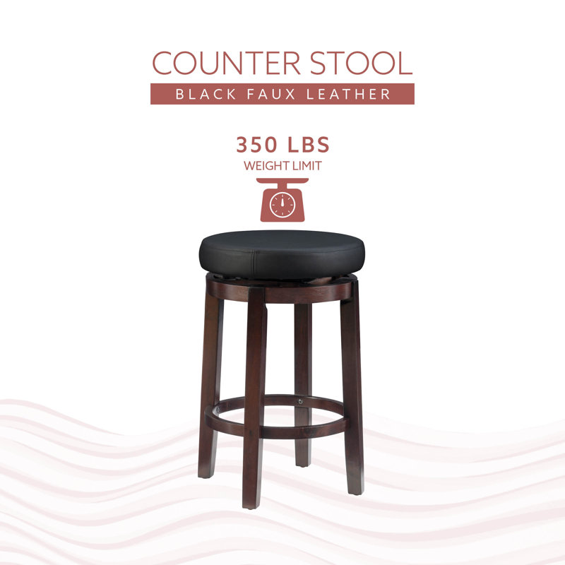 Baylis Swivel Upholstered Stool with Solid Wood Frame, Faux Leather-Black, Counter Stool (26" Seat Height)