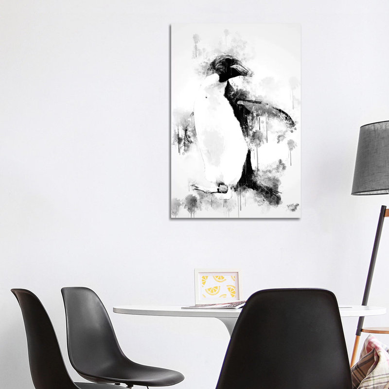 Macaroni Penguin in Black and White 1 Piece Wrapped Canvas Painting, 101.6cm H x 66.04cm W x 1.905cm D