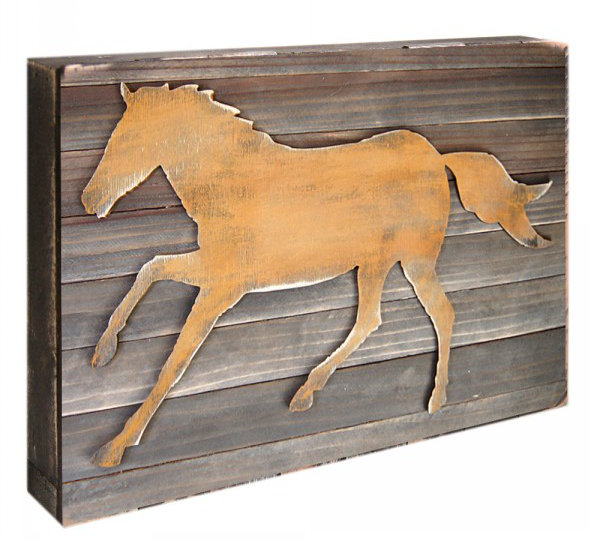 Décoration murale en bois shabby élégance cheval rustique, H 12 po x l 18 po x P 1,5 po
