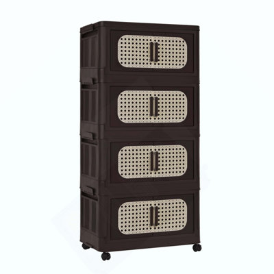 Armoire de rangement pliante, 4 niveaux, bacs de rangement pliables avec porte magnétique, armoire de rangement en plastique avec roues