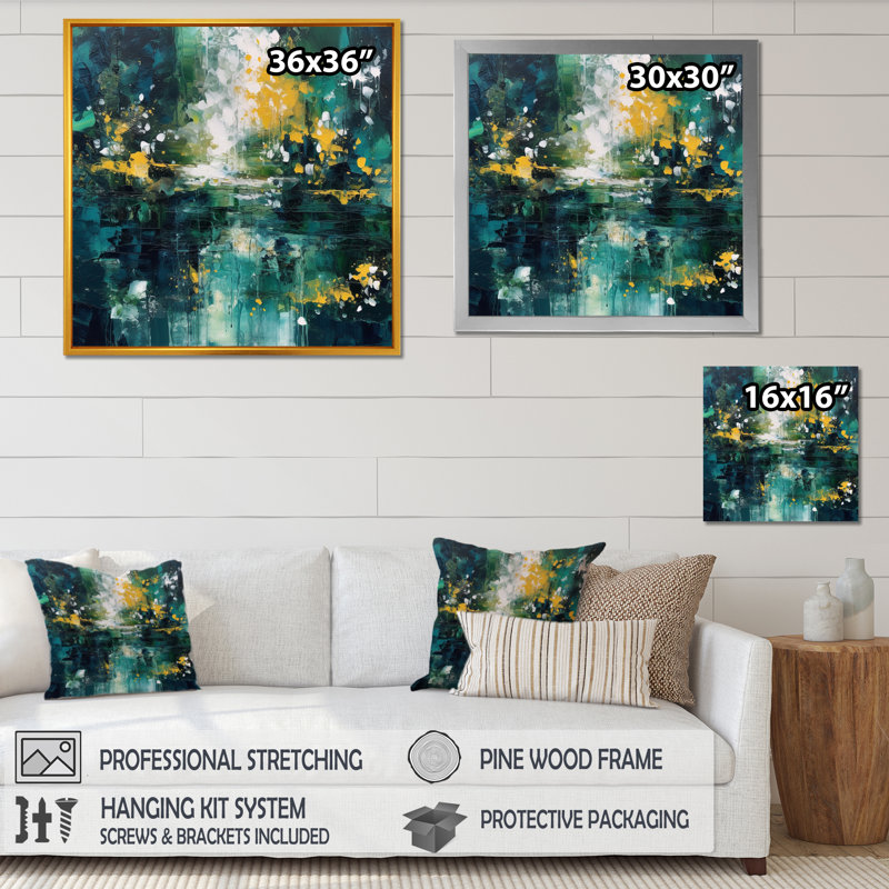 Mooreton Yellow Green Transcendent Liquid Ink, 30" H x 30" W x 1" D, Gold Floater Framed