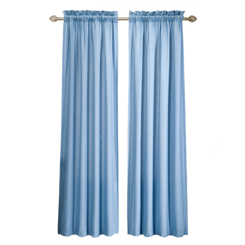 Rideau en microfibre avec passe-tringle, Bleu, L 38 po x L 84 po