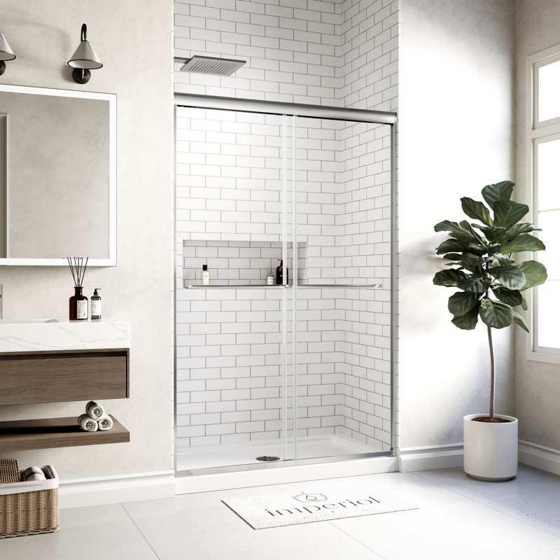 44" - 48" W x 70" H Double Sliding Semi-Frameless Shower Door with 1/4" (6mm) Crystal Clear Tempered Glass, Chrome