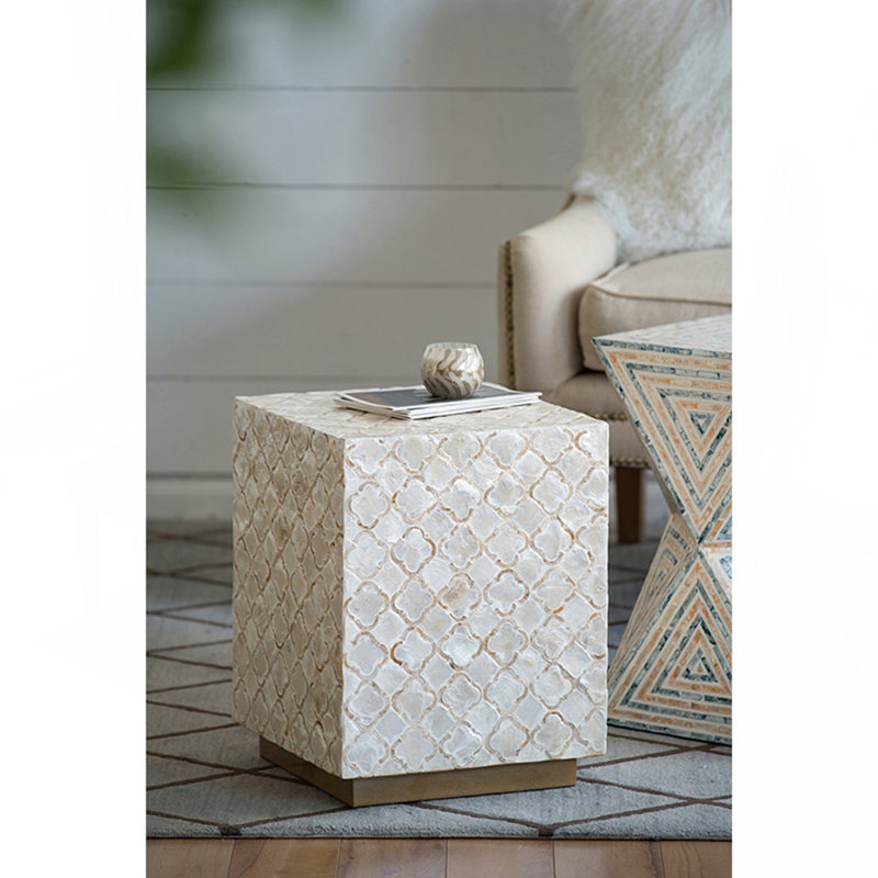 14x14x18" Square Capiz Stool, Cream
