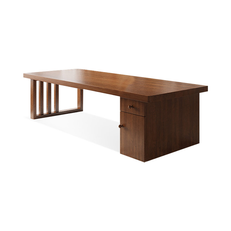 Bureau double caisson en bois massif brun noisette avec 2 tiroirs, H 29,53 po x l 78,74 po x P 31,5 po