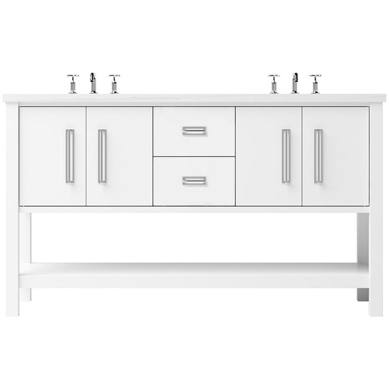Meuble-lavabo double Kiawah, Blanc pur, Chrome poli, 72"