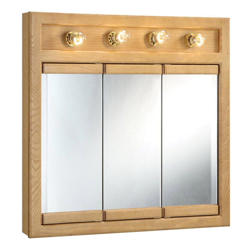 Bathroom Medicine Cabinet, Wall Mounted, Mirror, 30" H x 30" W x 5.13" D, Nutmeg Oak