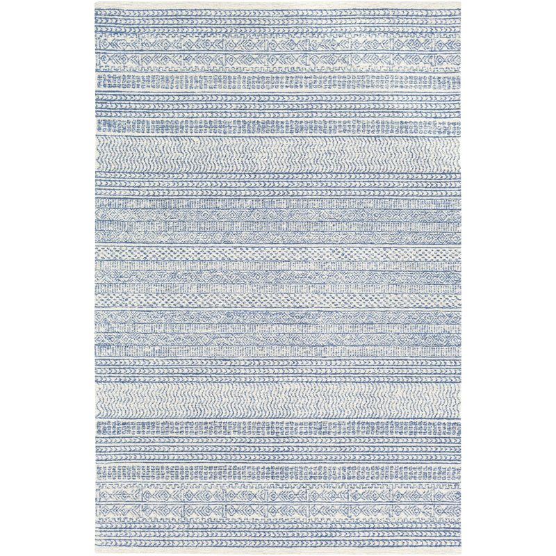 Tapis bleu foncé / ivoire en laine touffeté à la main Abdera, 2 pi x 4 pi foyer