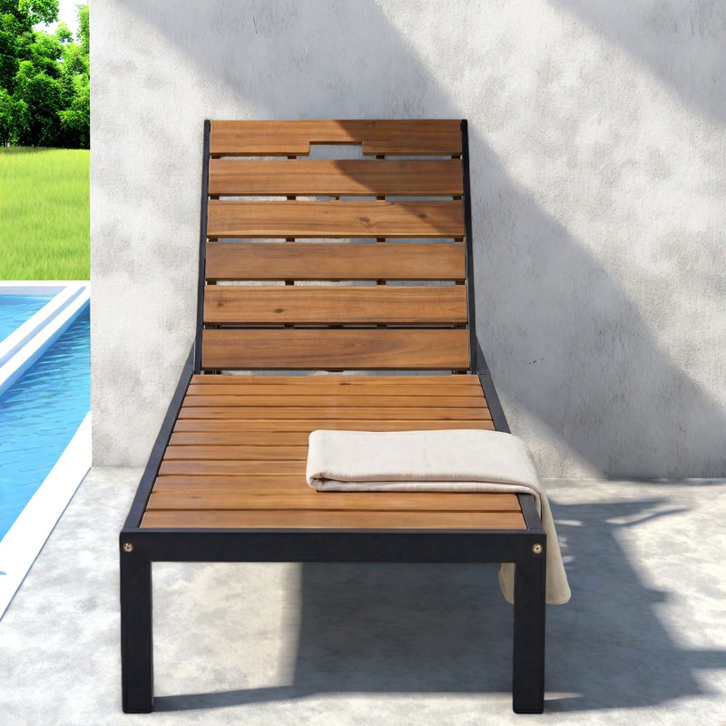 Adjustable Patio Chaise Lounges, Acacia Wood Steel, Modern Poolside