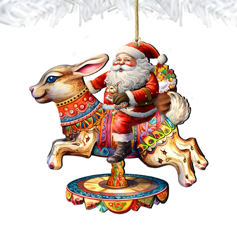 Ornement en bois Père Noël sur un lapin