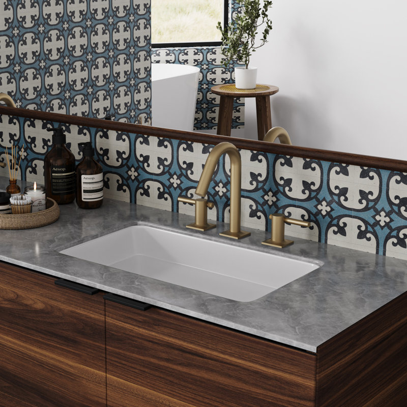Widespread 2-handle Bathroom Faucet with Drain Assembly, Brushed Gold