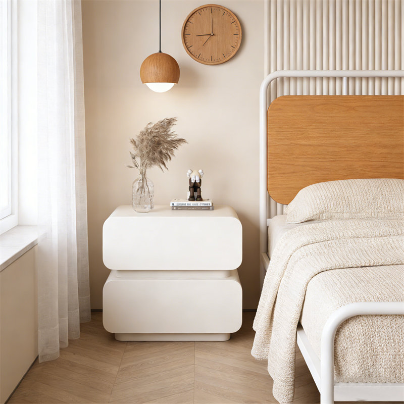 19.68-inch Modern Off-White Luxury Nightstand With 2 Drawers - Solid Wood Microfiber Leather Bedside Table For Bedroom And Living Room