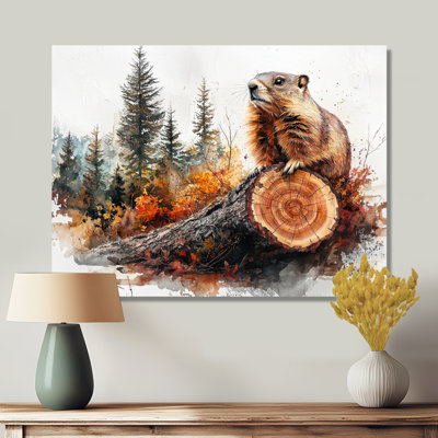 «Canadian Groundhog In Forest Landscape II» - art mural marmotte