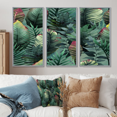 «Tropical Palm Leaves In Jungle», ensemble de 3 impressions sur toile