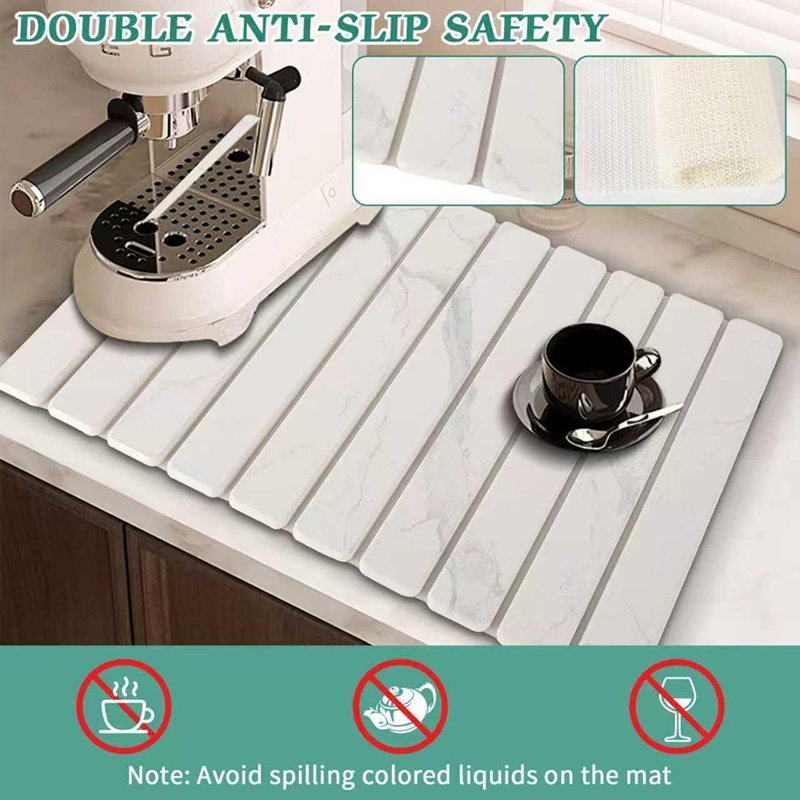 Tapis de séchage en pierre pour pierre - marbre blanc - absorbant, terre à diatomées, séchage rapide, utilisation sur comptoir pour la vaisselle, les bouteilles et les tasses