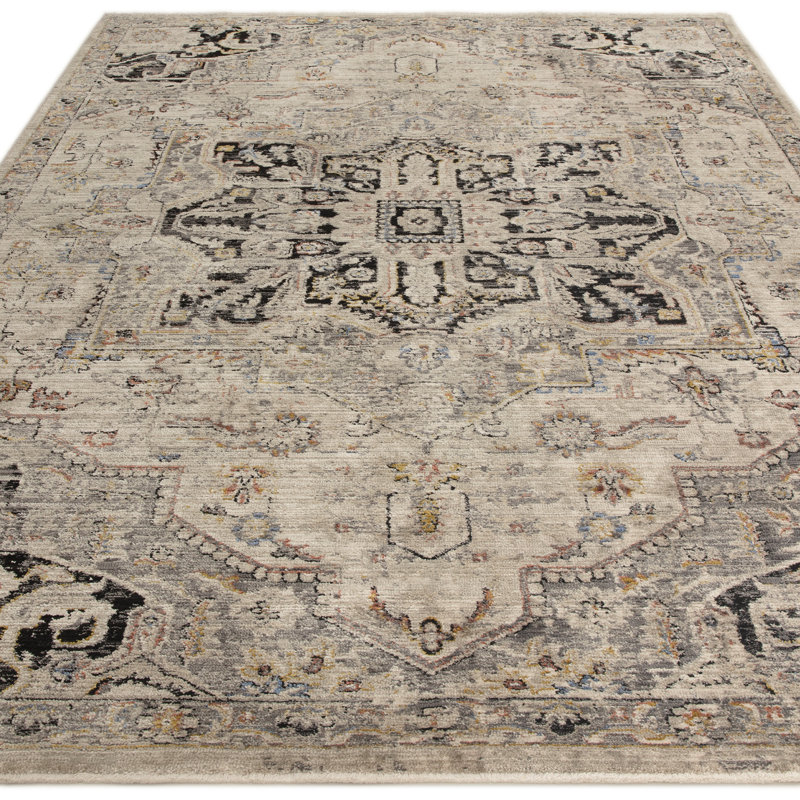 Biegel Oriental Grey/Beige/Black Area Rug, Rectangle 120 x 166cm