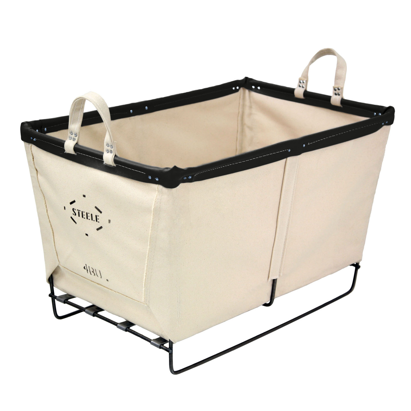 Canvas Carry Basket 4bu, Natural Canvas with Black Leather Rim, Medium (17.5" H x 19" W x 25" D)