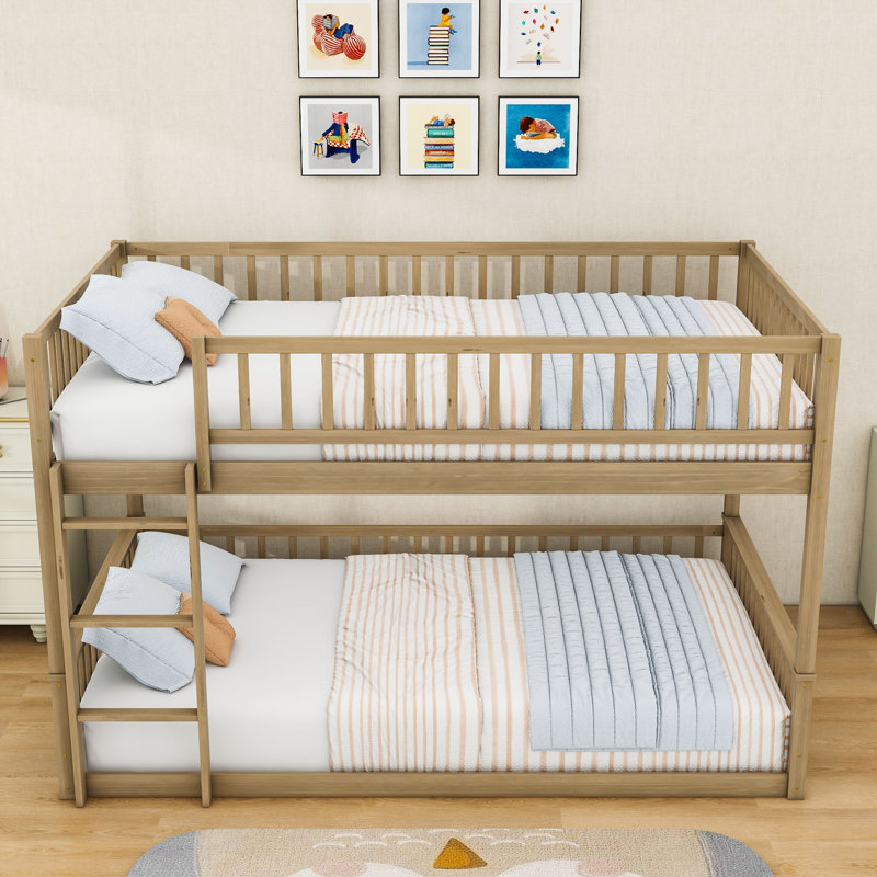 Queen Over Queen Bunk Bed With Guardrails, Walnut