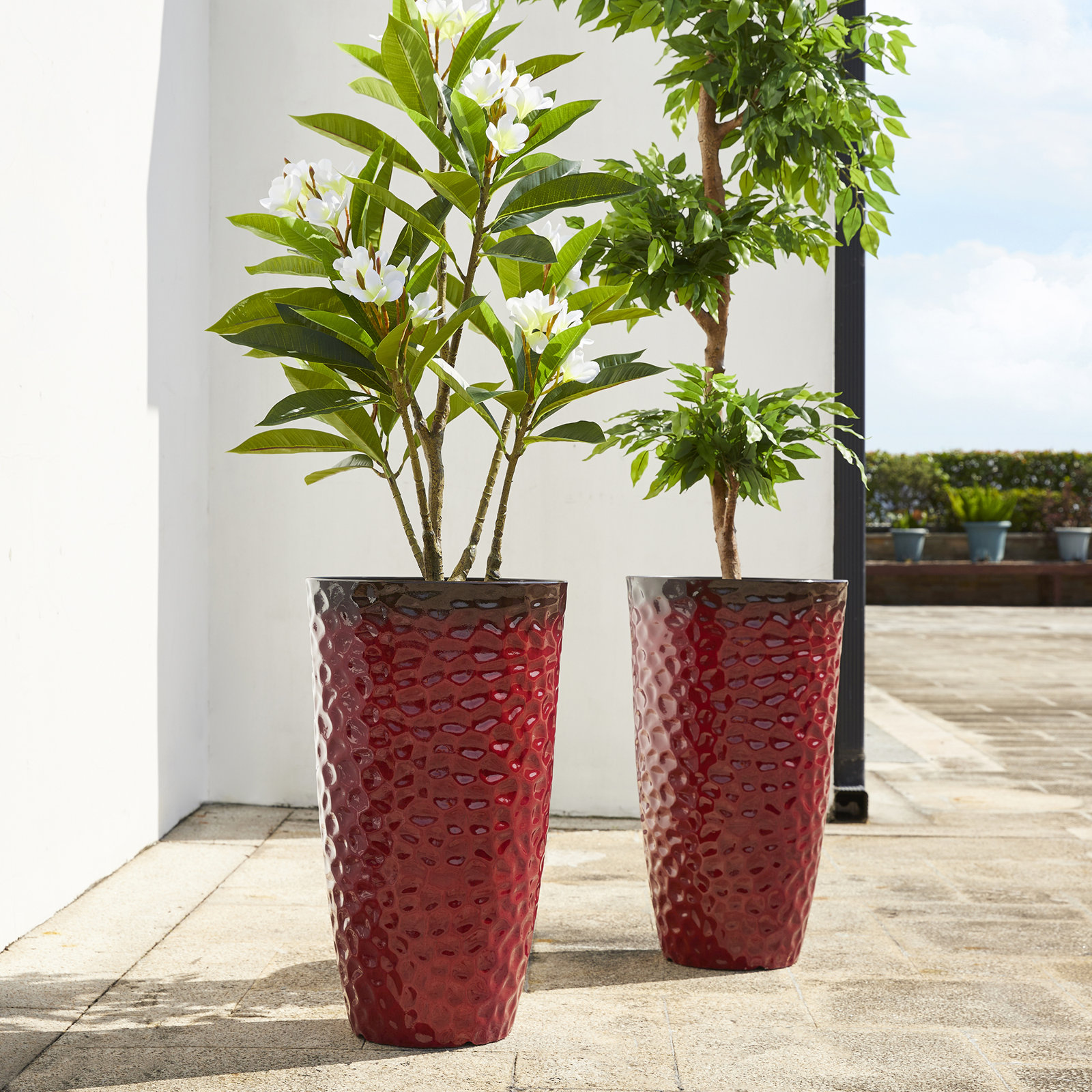 Pot Planter, Red, 23.75" H x 13.75" W x 13.75" D