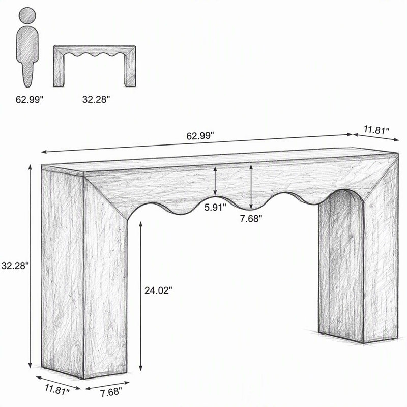 63" Wooden Console Table, Multi-purpose Entryway & Behind Sofa Table with Storage Shelving