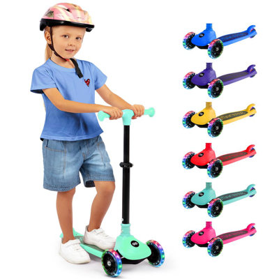 Scooter pliable à 3 roues pour enfants - Scooter jouet pour enfants avec lumières à DEL intégrées et technologie Lean-to-Steer manoeuvrant facilement (vert menthe)