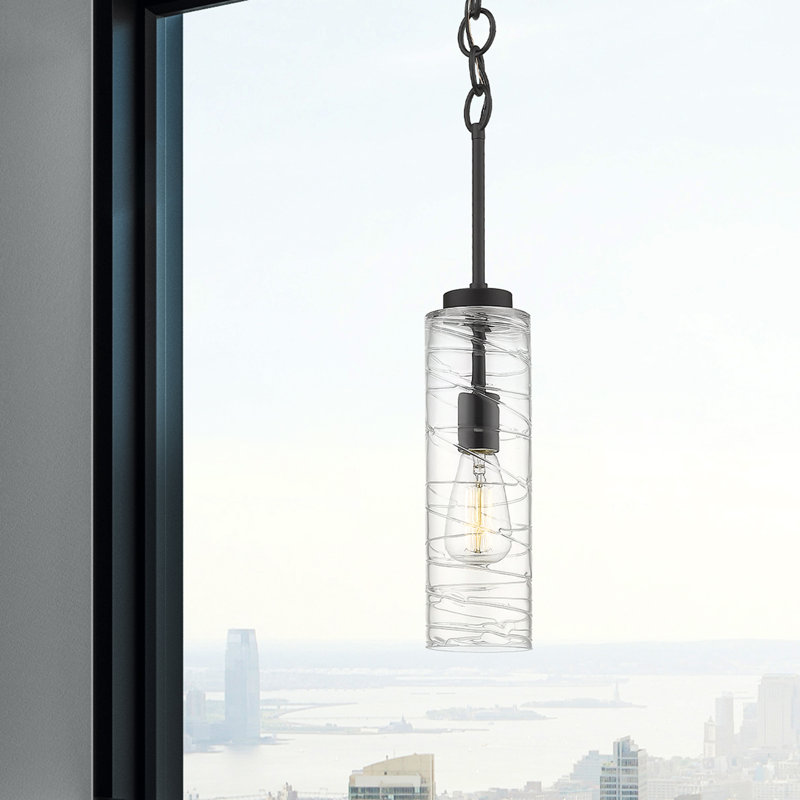 Luminaire suspendu cylindrique simple à 1 lumière Layla-Jean, H 20,75 po x l 4 po x P 4 po, Noir