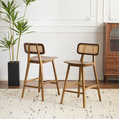Tabouret de bar d'intérieur en bois Bari, finition noyer, ensemble de 2