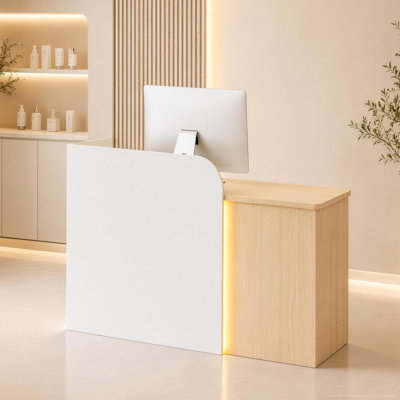 Modern Compact Reception Desk for Cafes, Retail Stores, Salons & Offices – with RGB Ambient Lighting & Storage Drawers