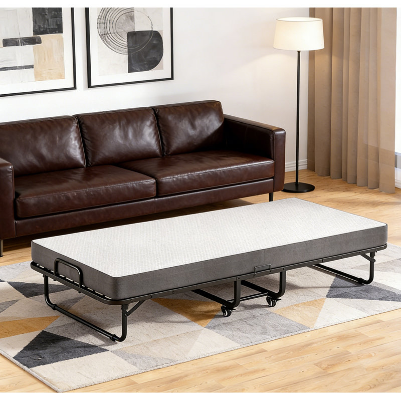 Lit pliant en métal robuste avec matelas en mousse viscoélastique de 5 po, taille simple