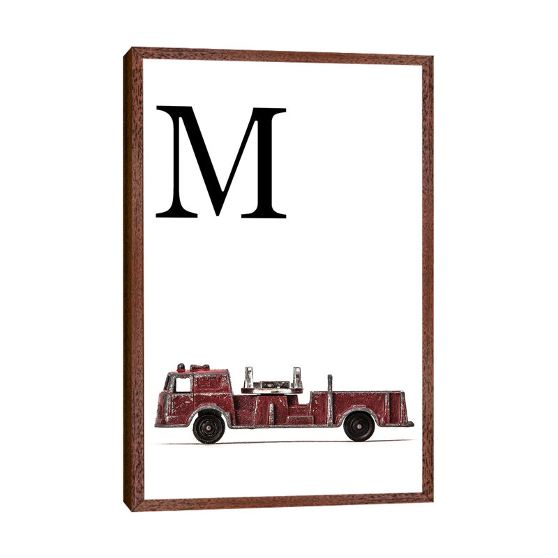 M Fire Engine Letter 1 Piece Wall Art on Canvas, 101.6 cm H x 66.04 cm W, Classic Brown Wood Framed