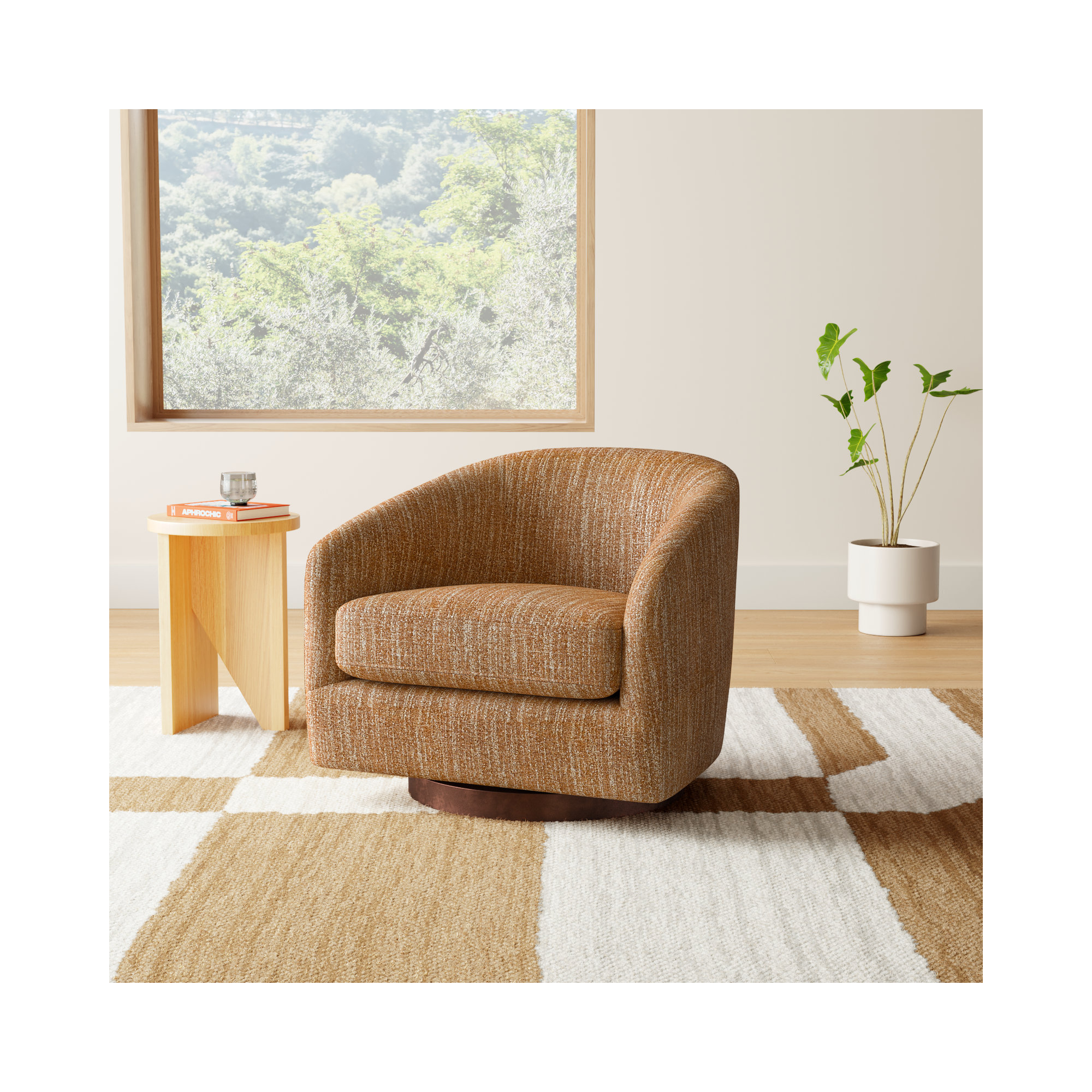 Bennett Upholstered Swivel Barrel Chair, Mellow Mustard Boucle