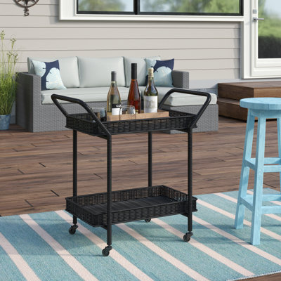 Warba Bar Cart with Metal Frame and Wicker Outer by Bay Isle Home
