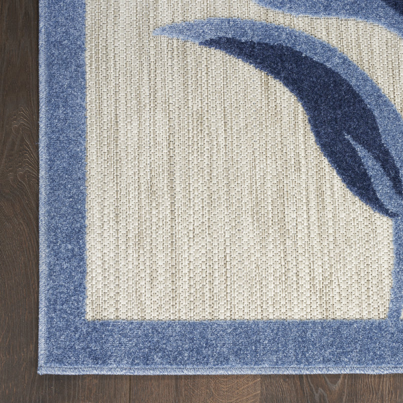 Alayia Aloha Floral Blue/Grey Indoor/Outdoor Area Rug, Rectangle 2'8" x 4'
