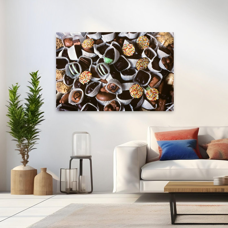 Art mural contemporain, bonbons au chocolat et coupes en papier blanc, H 32 po x l 48 po