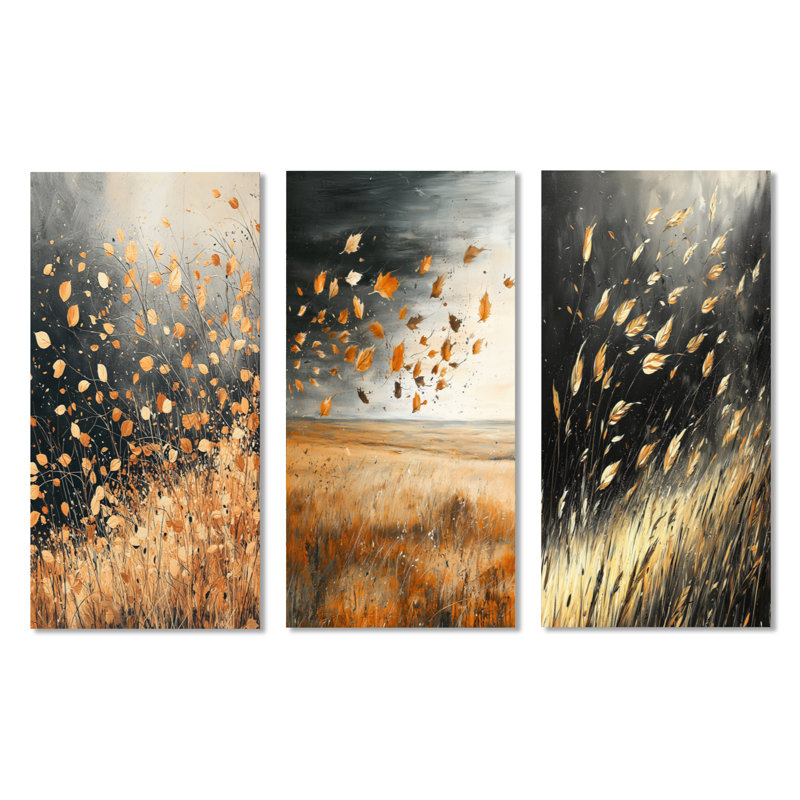 Windy Prairie Leaves I - Meadow, impression murale en métal 3 pièces, 40" H x 60" W