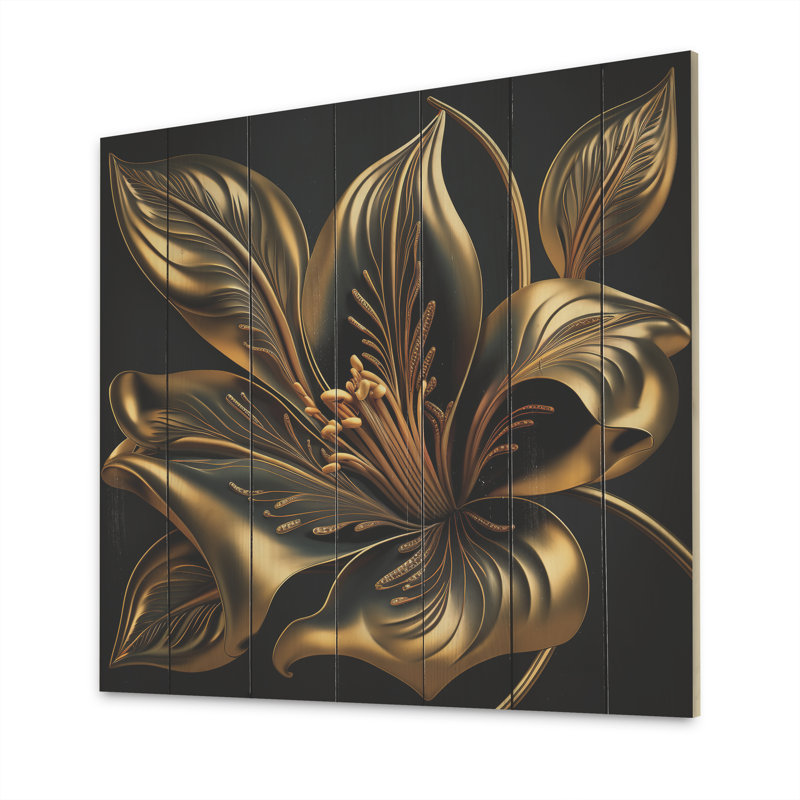 «Glamourous Lily On Black II», art floral lys mural, H 16 po x l 16 po x P 1 po, Bois