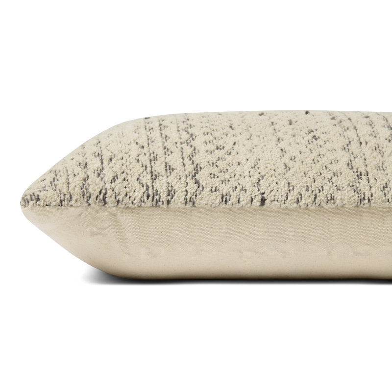 Charcoal and Ivory Square Cotton Blend Pillow with Down Insert