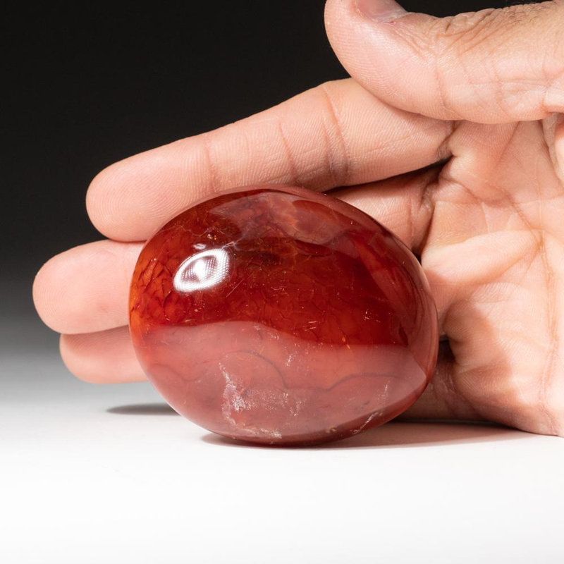 Polished Carnelian Palm Crystal from Brazil, Tan, 2" H x 1.5" W x 2.5" D