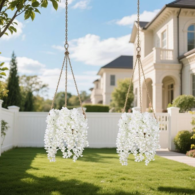 Faux fleurs de glycine artificielles suspendues, Blanc