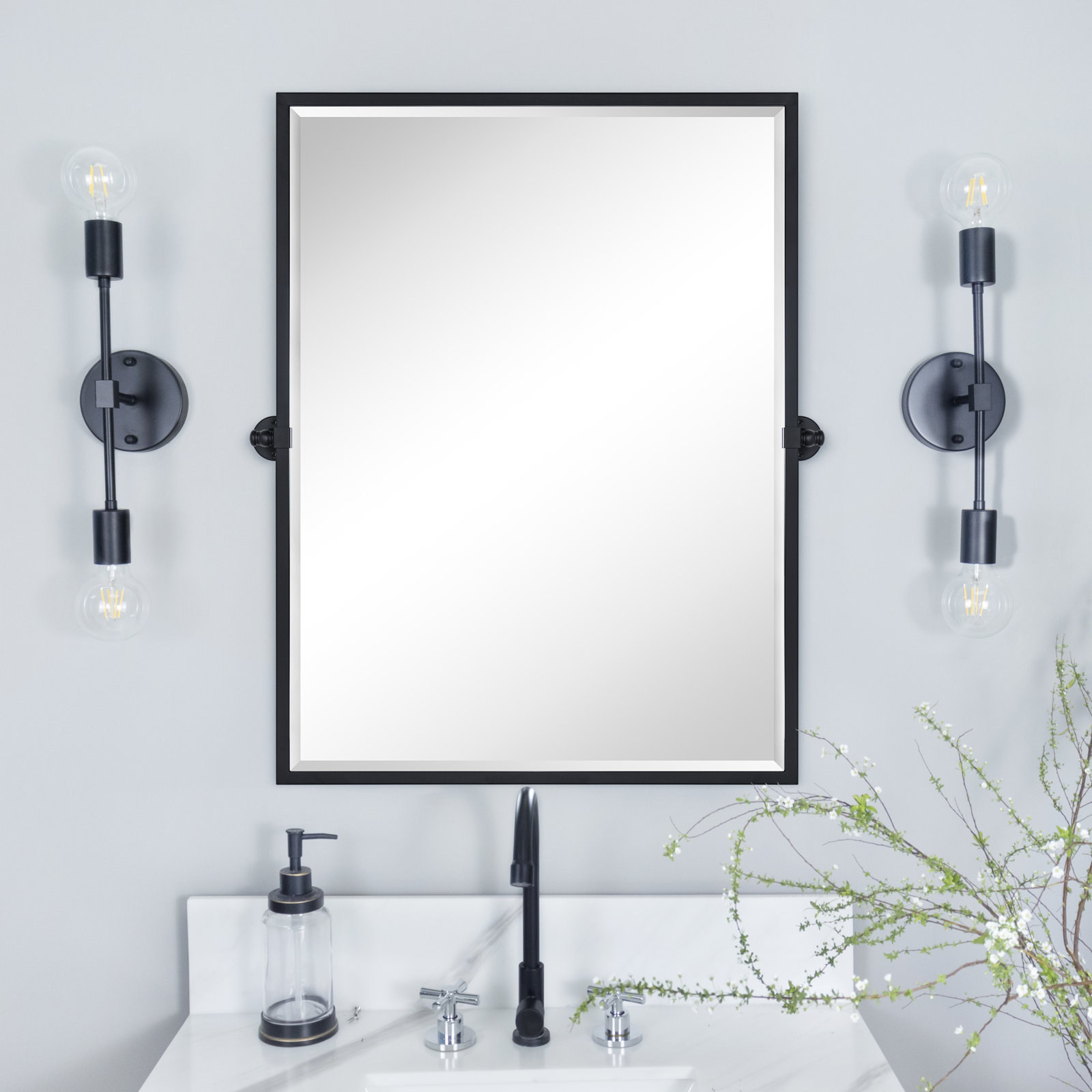 Metal Rectangle Mirror, 40" x 30", Matte Black