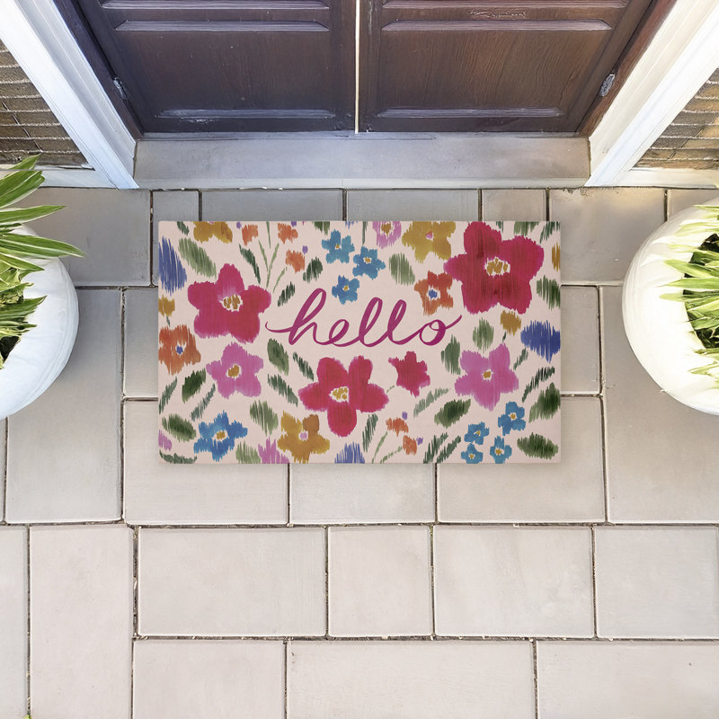 Paillasson Hello Ikat, imprimé par Heather McLaughlin, 18 po x 30 po, Hello Ikat Flowers