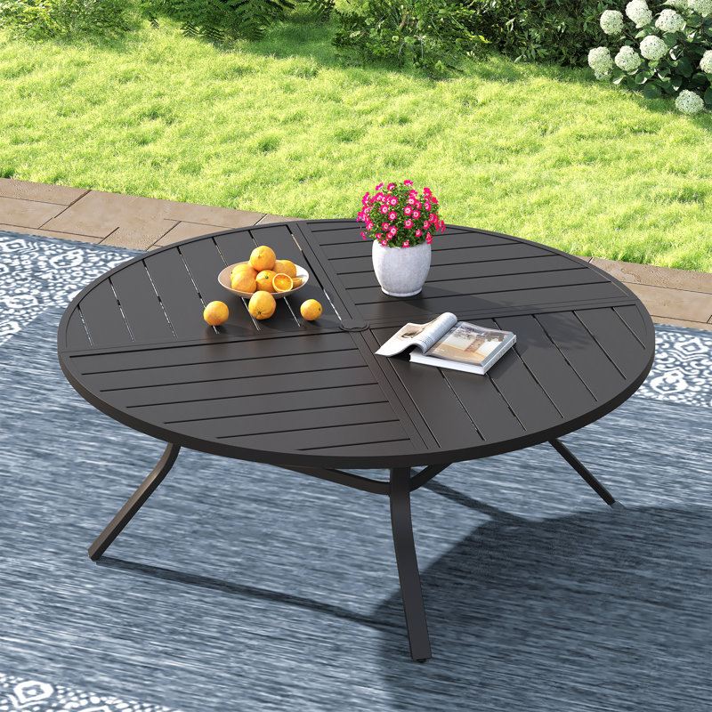 53" Patio Metal Round Dining Table, Black