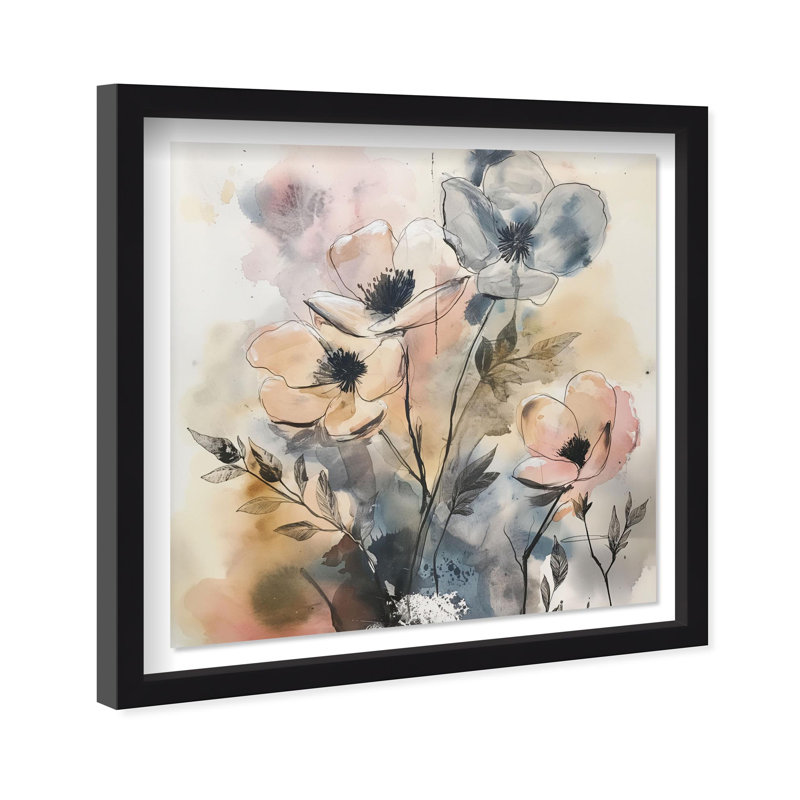 Oliver Gal Serene Stems I Floral and Botanical - Luxury Shadowbox Framed Wall Art, 31" H x 31" W, Black
