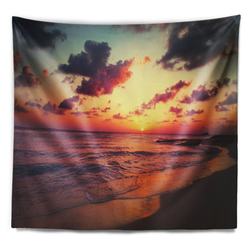 Tapisserie de mer pour le coucher de soleil sea shore sea, H 32 po x l 39 po