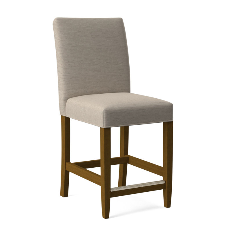 Manhattan Upholstered Stool with Solid Wood Frame, Havana Finish, White Performance Fabric; 0851-94