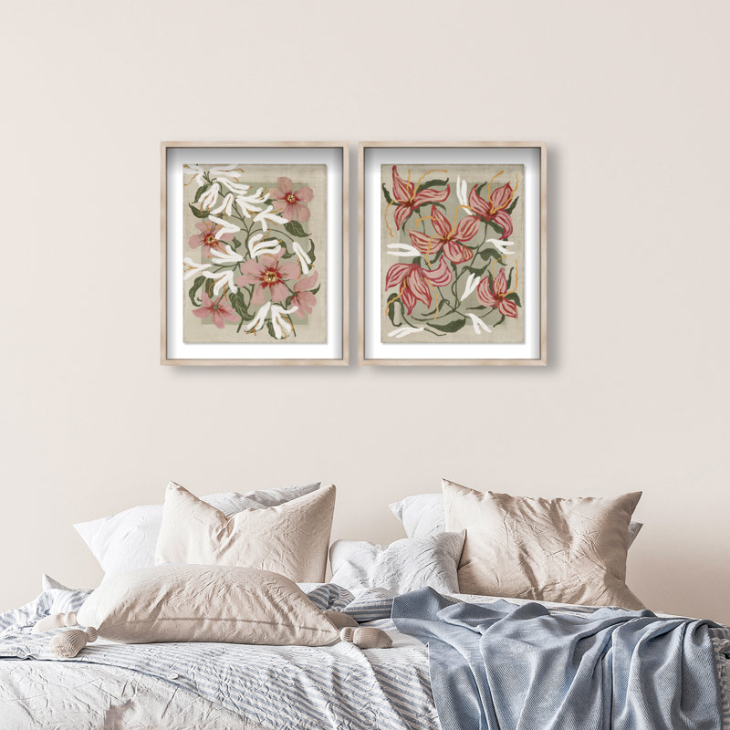 Lilies Flower Set Set by Oliver Gal, 31.5" H x 25.5" W, Natural Oak Shadowbox