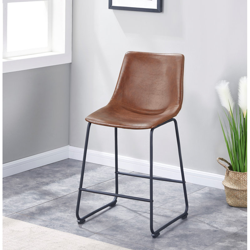 Medrith Upholstered Counter Stool with Metal Frame, Caramel
