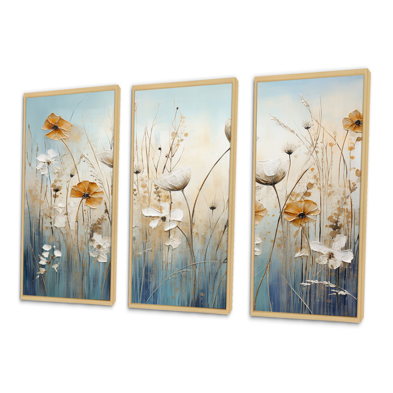 Ensemble de salon Beige Wildflowers Floral Elegance II - Wildflowers, Cadre naturel flottant, H 32 po x l 48 po x P 1 po